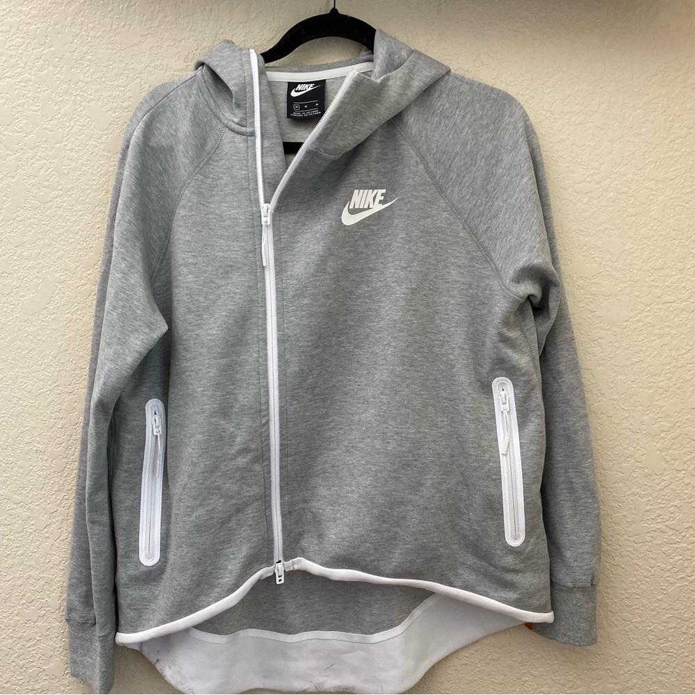 Nike Gray and White Women's Hoodie